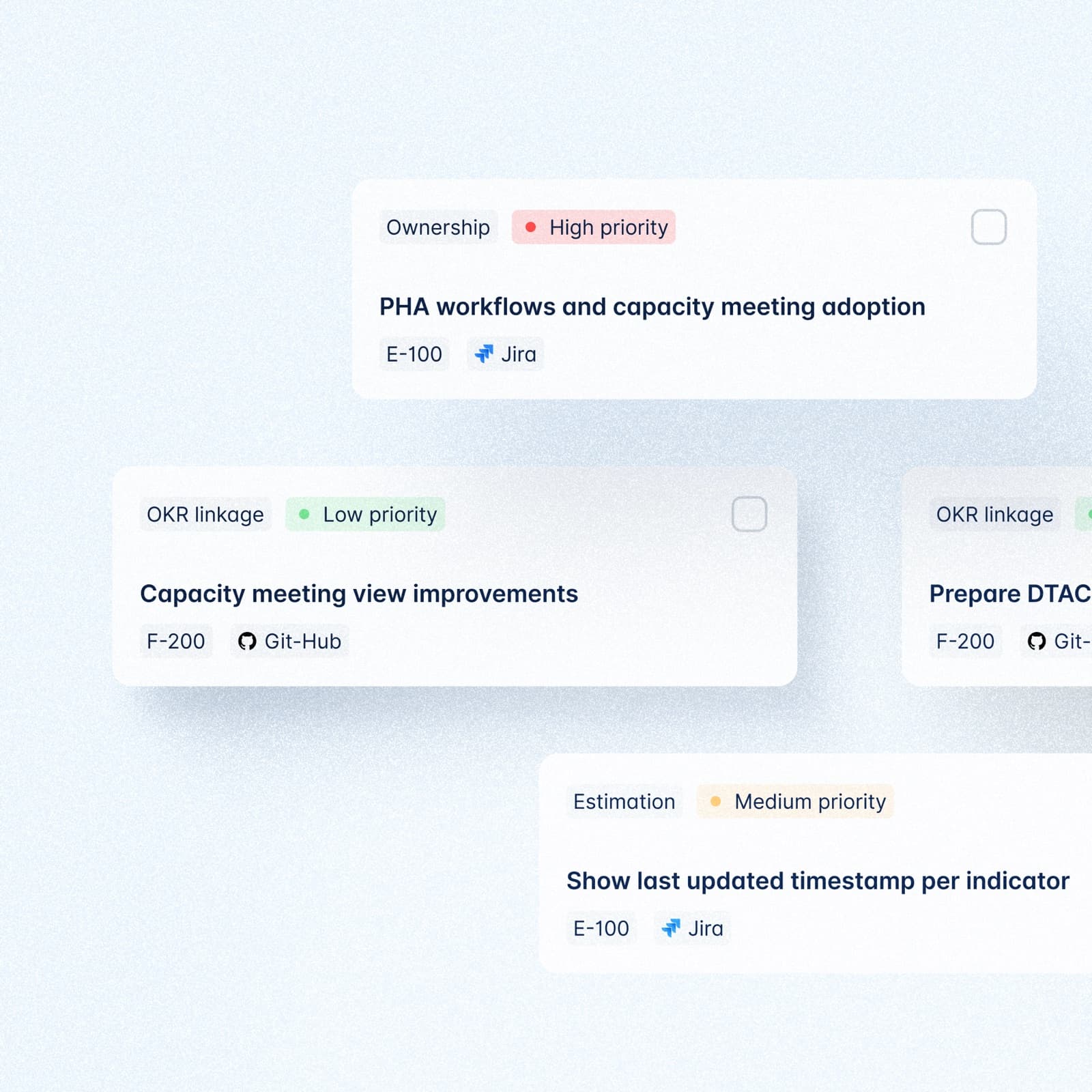 BAS TrustDesk task workflow cards linked to Jira and GitHub