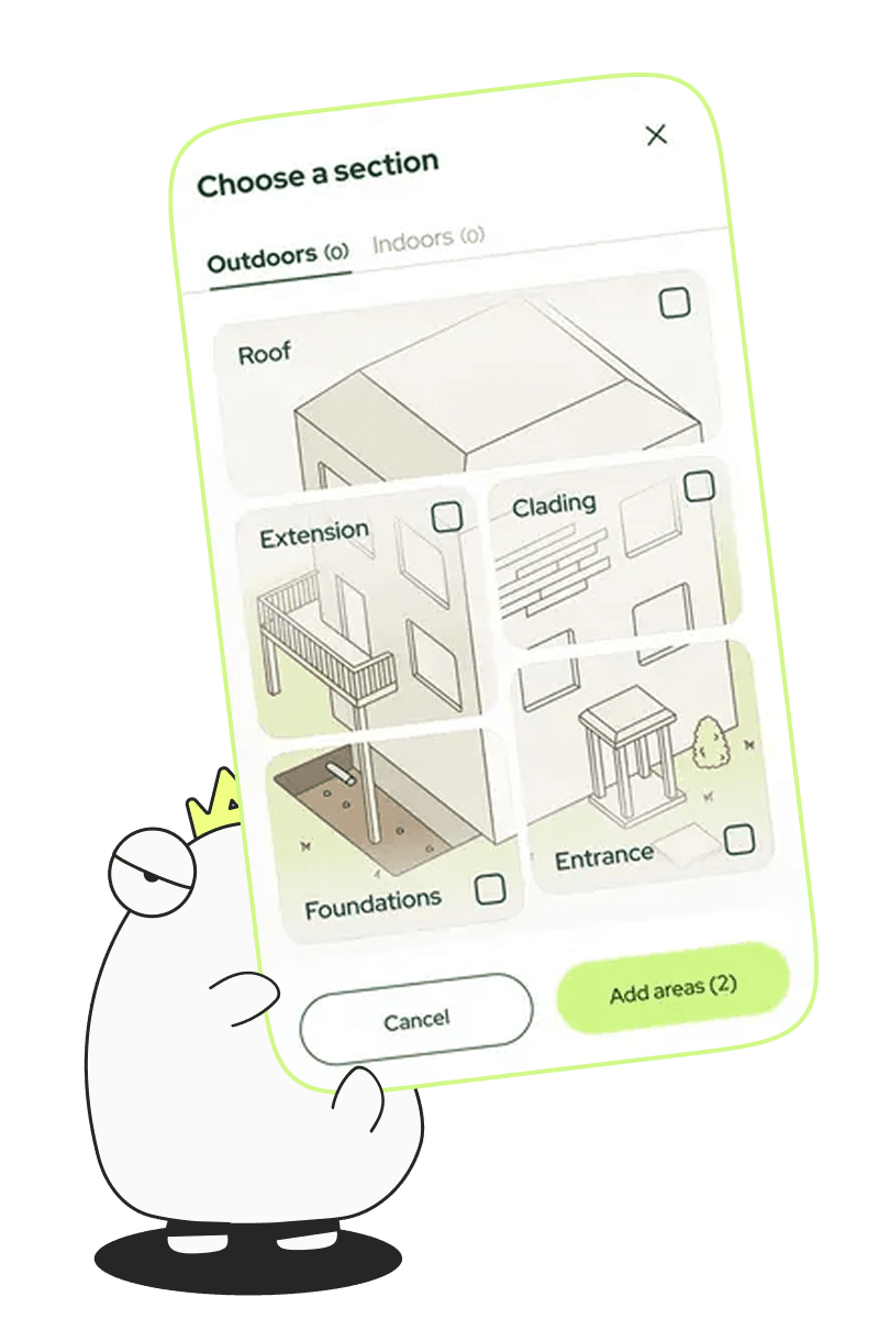 The SmplCo mascot presenting a product