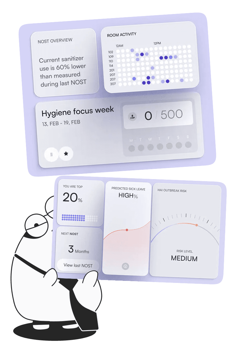 The SmplCo mascot presenting a product