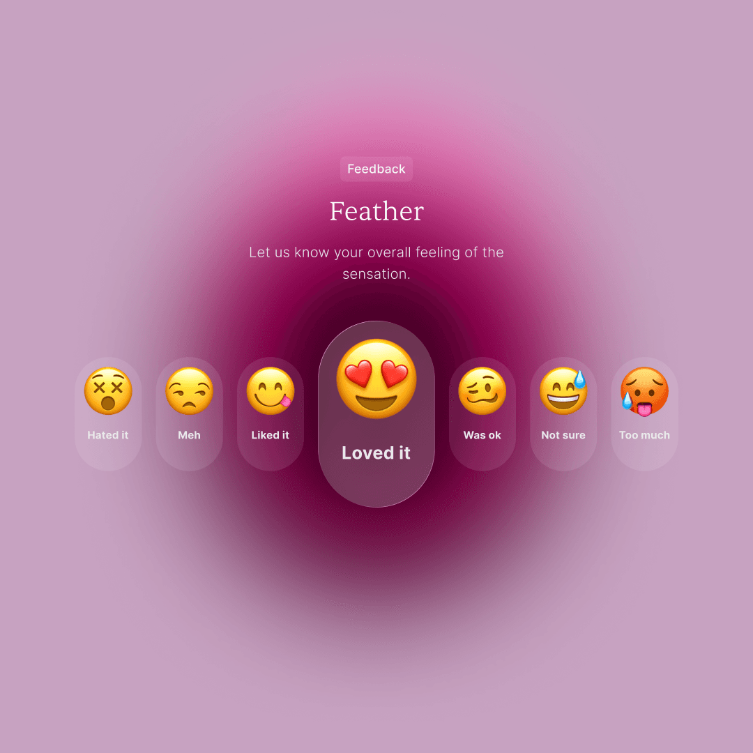 A post-session feedback screen, rating a motion on a simple emoji scale from "Hated it" to "Loved it"