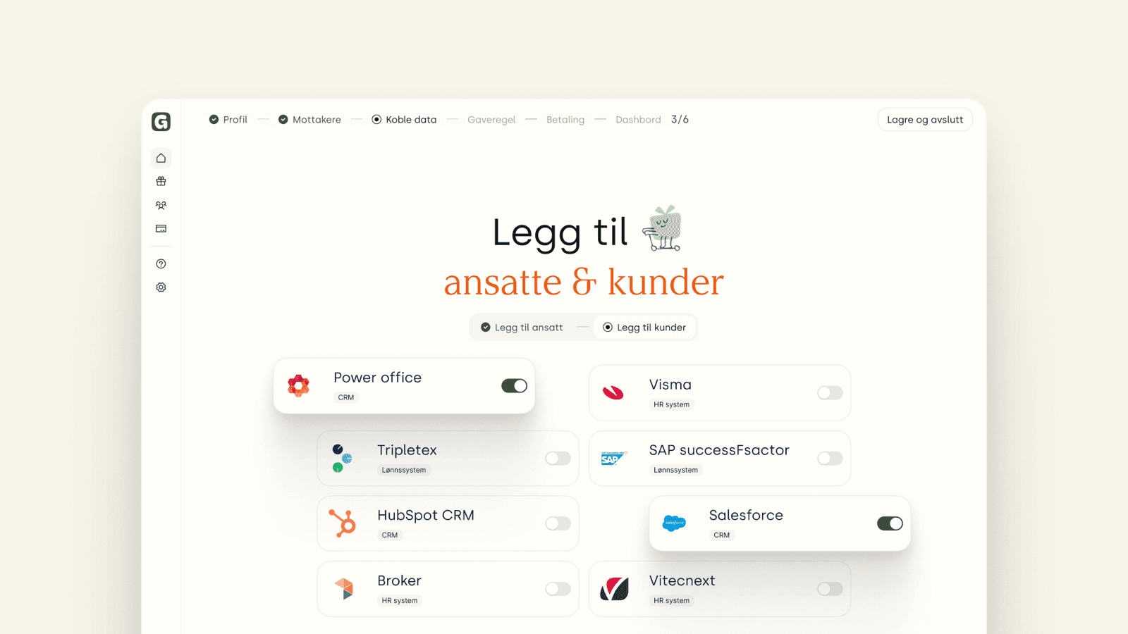 Connecting employee and customer data via CRM and HR system integrations, including HubSpot, Salesforce and Visma