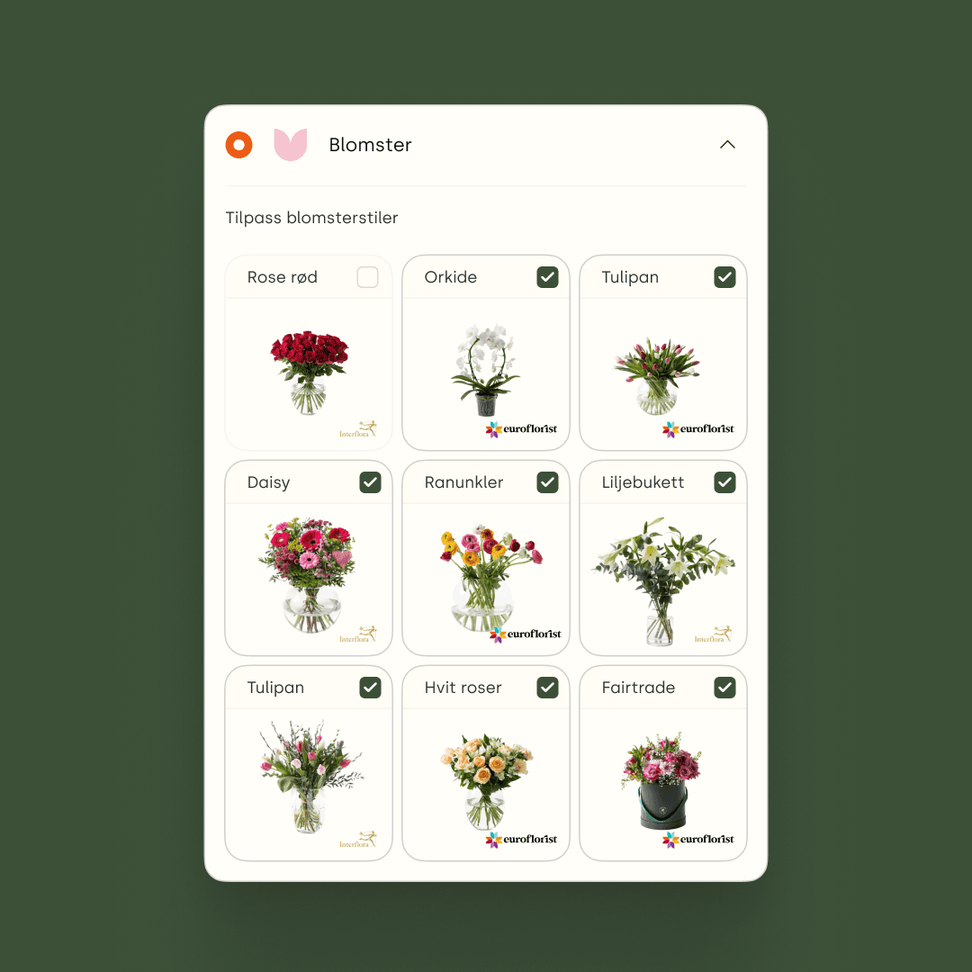 A flower style picker sourced from local partners Euroflorist and Interflora