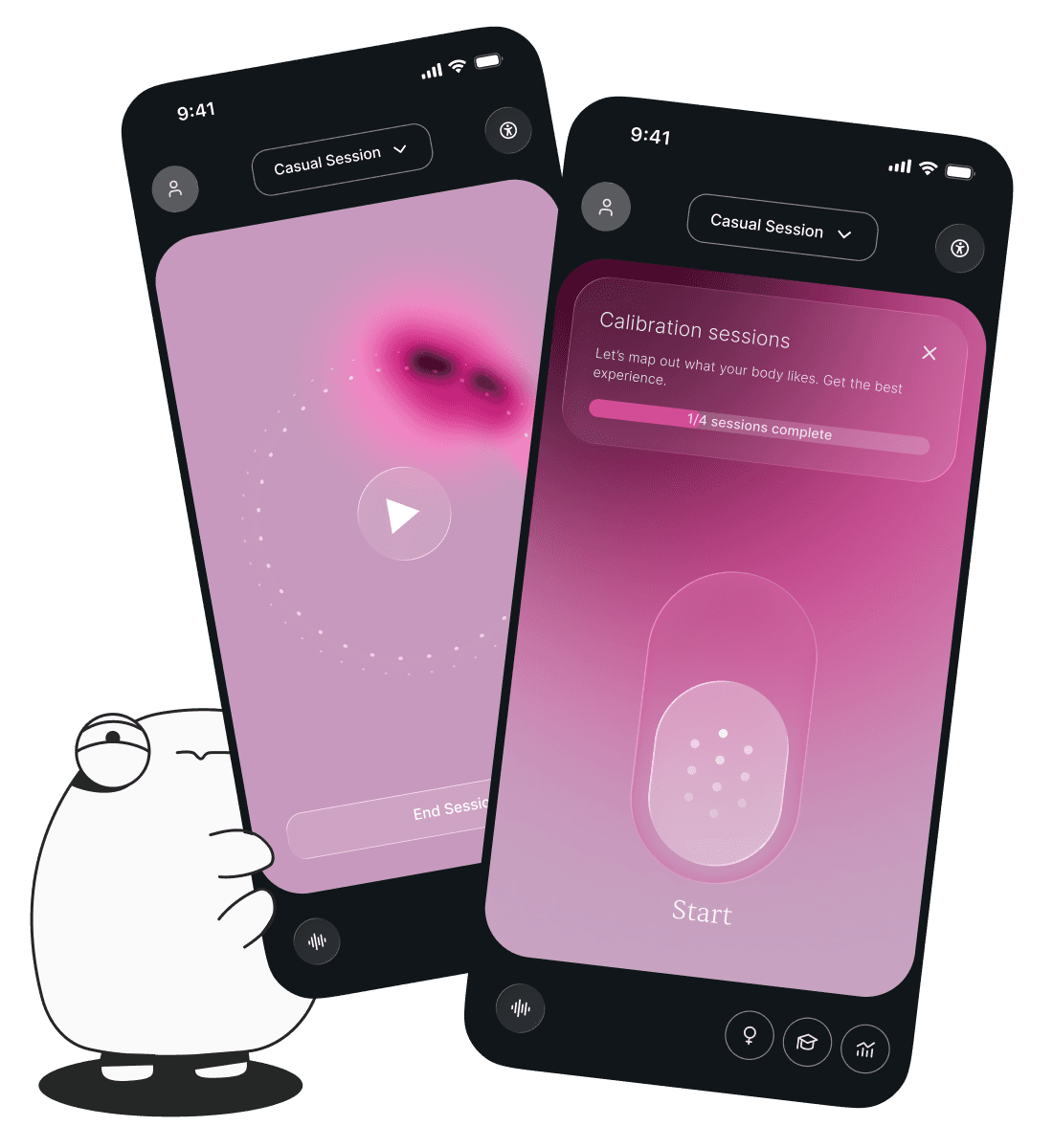 The SmplCo mascot presenting a product