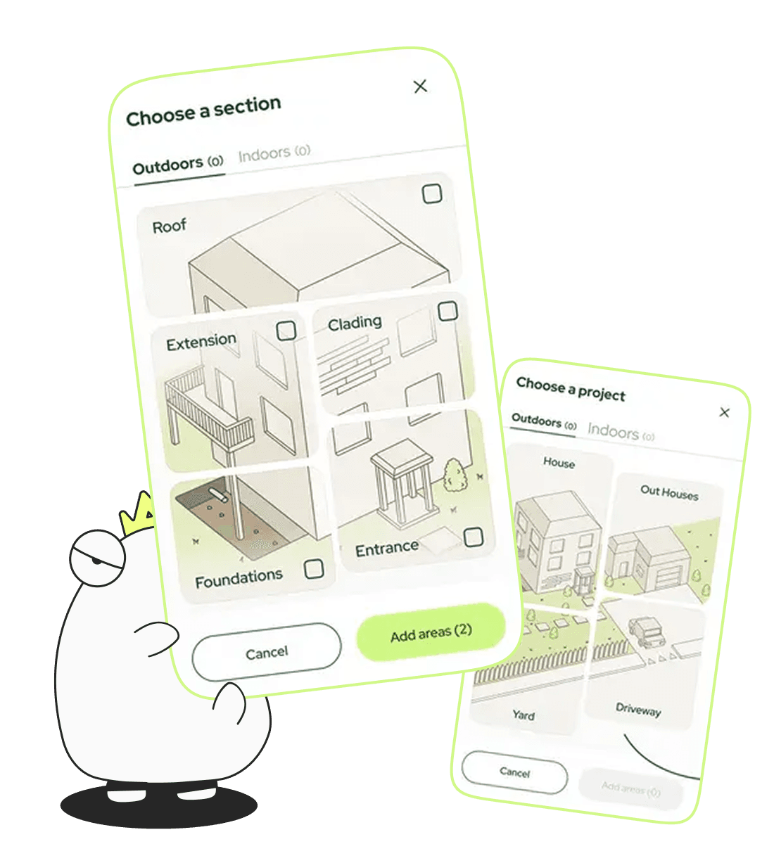 The SmplCo mascot presenting a product