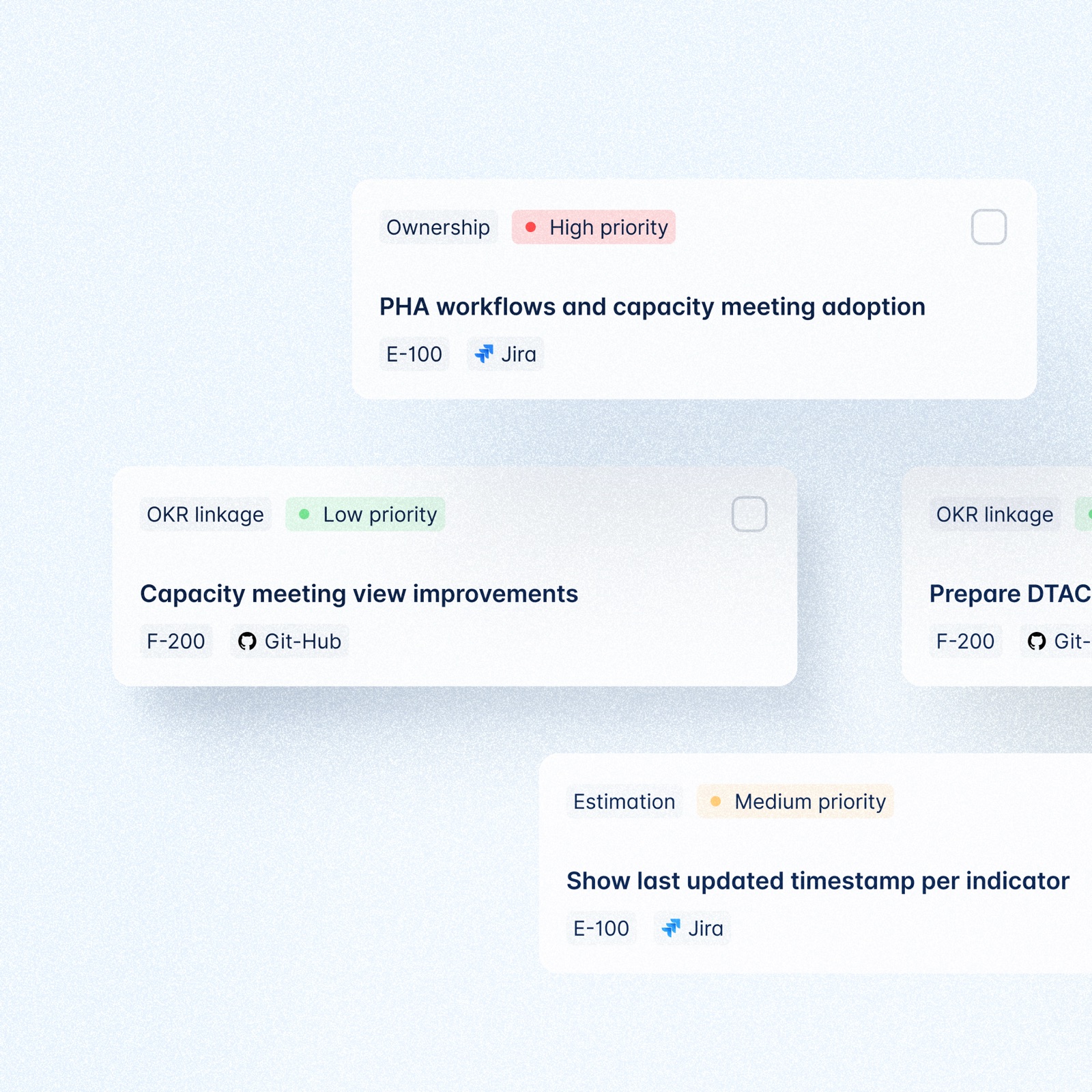 BAS TrustDesk task workflow cards linked to Jira and GitHub