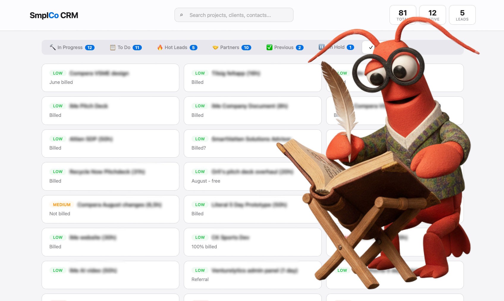 Claw made a CRM that links to our Figjam kanban-board that we use for planning