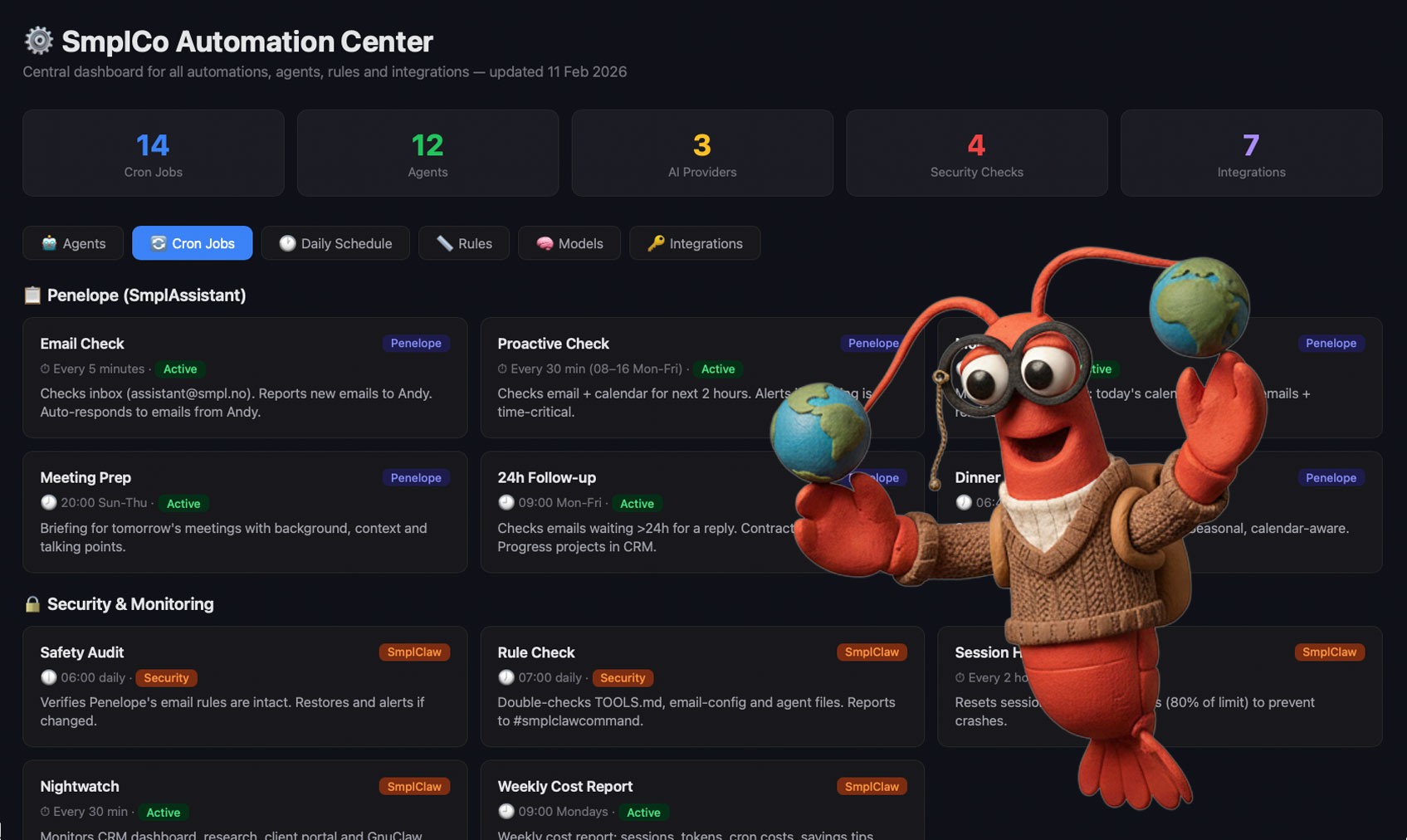The Cron-automations we have set up, including dinner recommendations