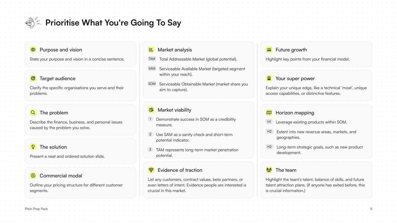 Pitch deck challenge slide from the Pitch Prep Pack