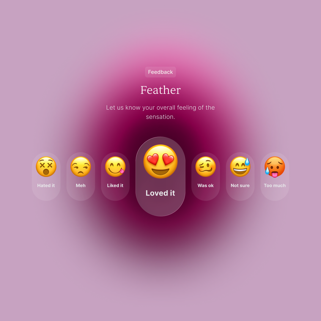 A post-session feedback screen, rating a motion on a simple emoji scale from "Hated it" to "Loved it"