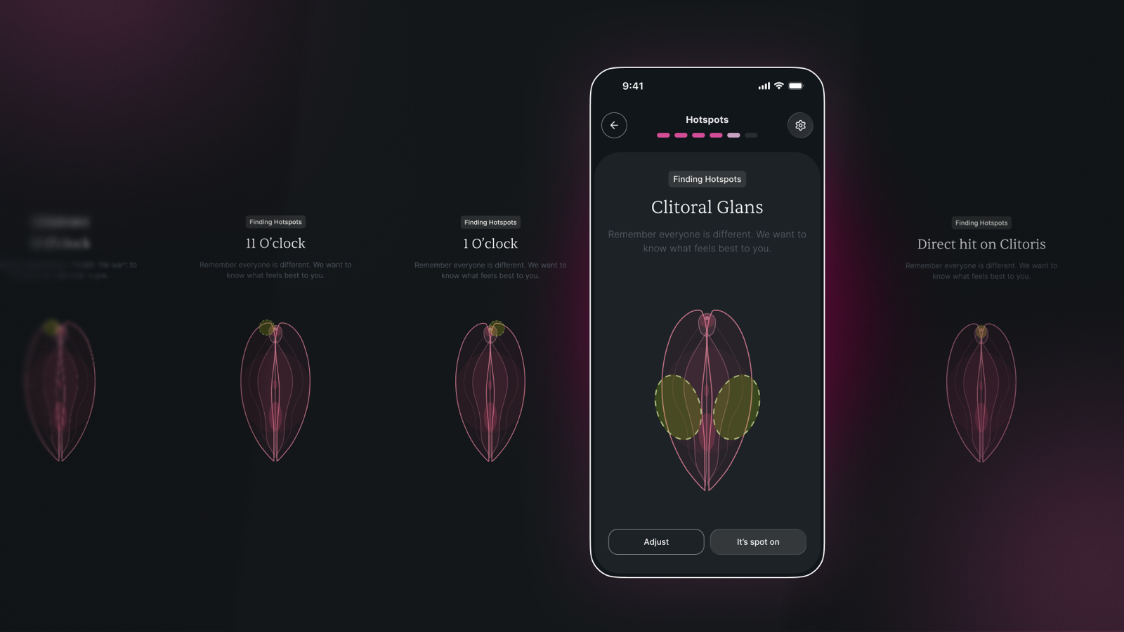 The discovery-first "Finding Hotspots" flow, mapping the body by feel before any score appears