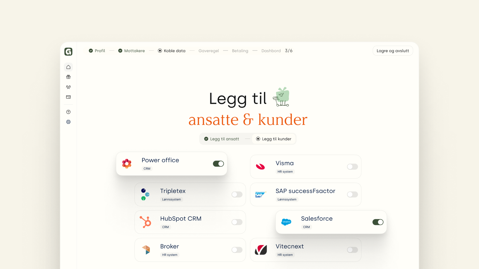 Connecting employee and customer data via CRM and HR system integrations, including HubSpot, Salesforce and Visma