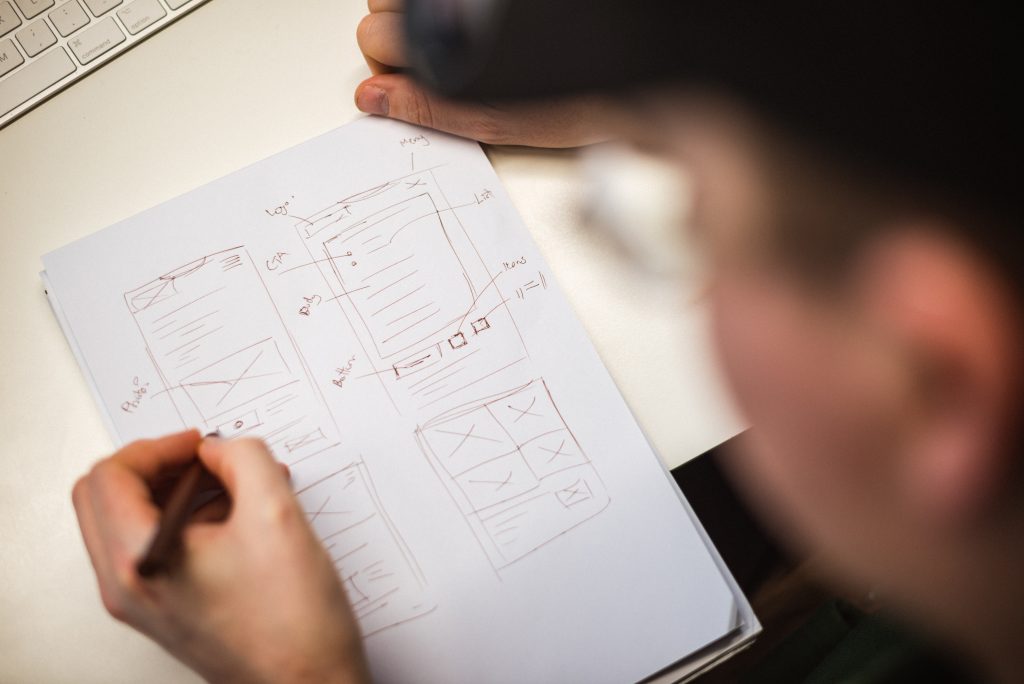 Smpl designer, Tore, working on hand-drawn wireframes