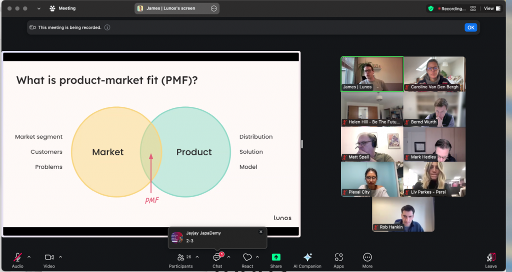 Online workshop, explaining product / market fit